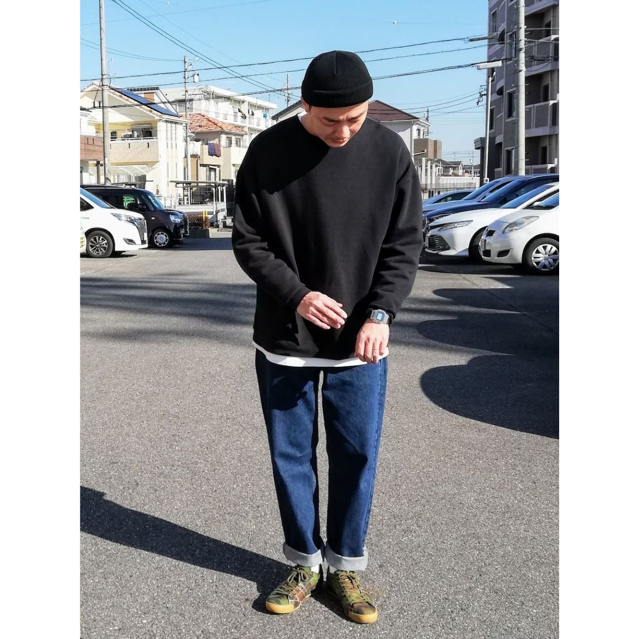 40代メンズの男性ニット帽痛くないコーディネート例