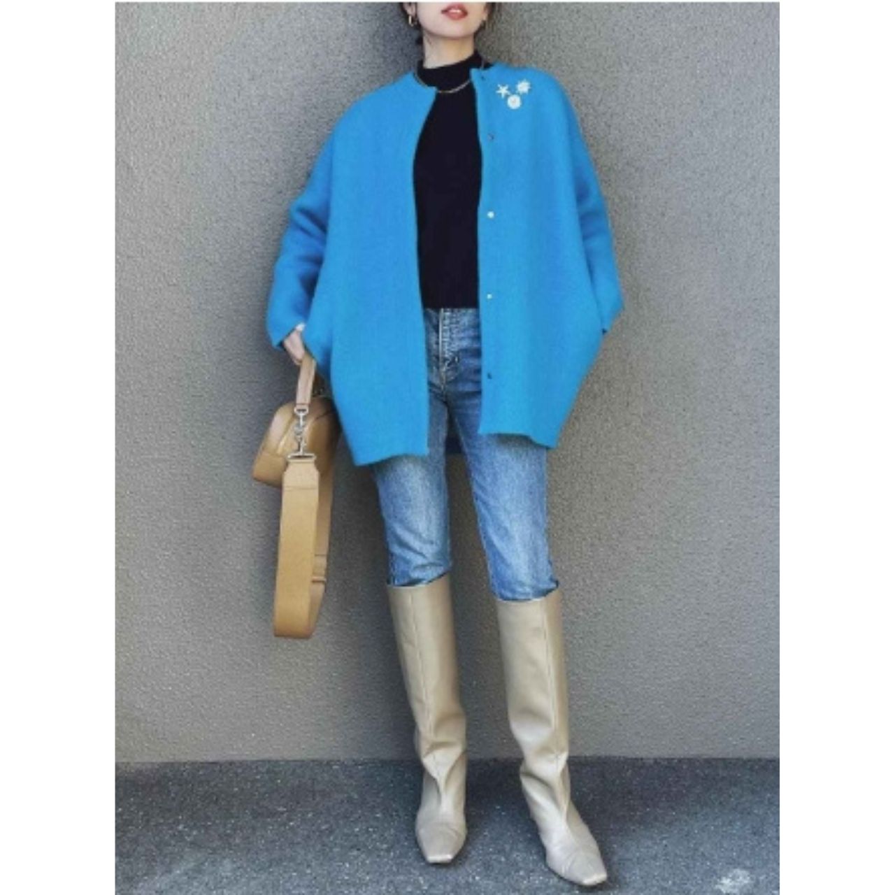 50代女性の痛くないロングブーツのコーディネート例