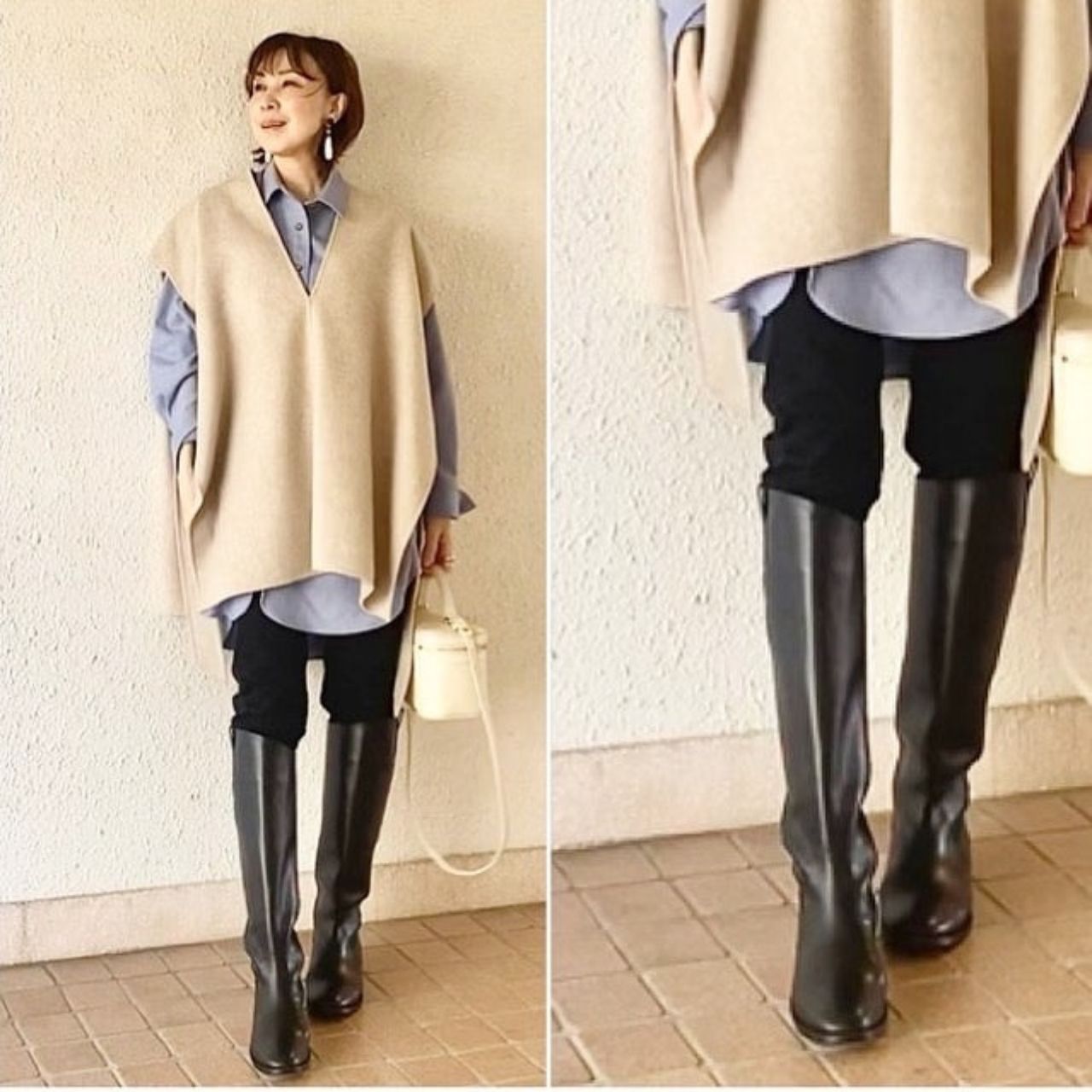 50代女性の痛くないロングブーツのコーディネート例